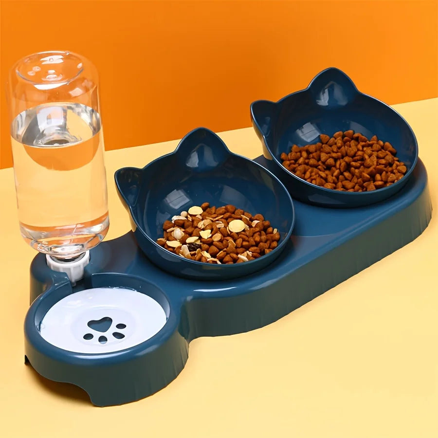 Tilted Pet Bowl Set with Gravity Water Feeder